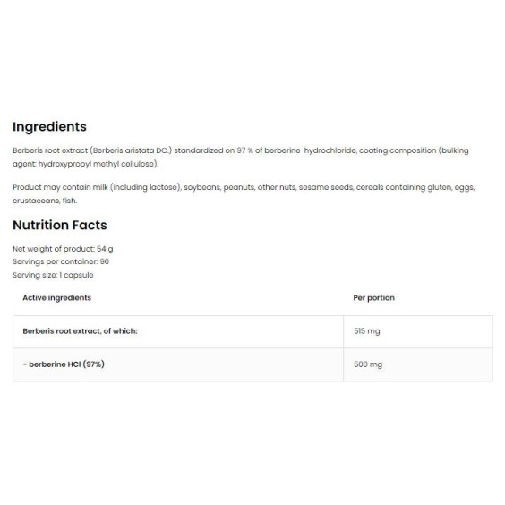 OstroVit Berberine HCl 500 mg | 97% Berberis Root Extract 90 капсули на супер цена Добавки на растителна и билкова основа