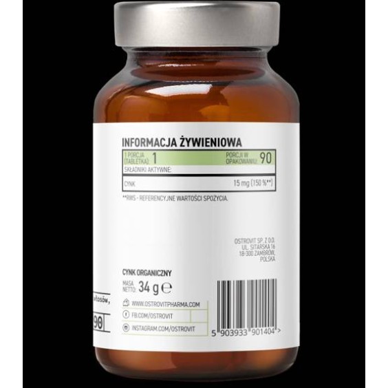OstroVit PHARMA Organic Zinc Picolinate 15 mg / 90 Tabs на изгодни цени OstroVit PHARMA Organic Zinc Picolinate 15 mg / 90 Tabs на супер цена Цинк