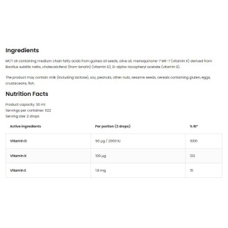 OstroVit  Vitamin D3 + K2 MK-7 Drops / 30 ml на супер цена Витамини от А до Я