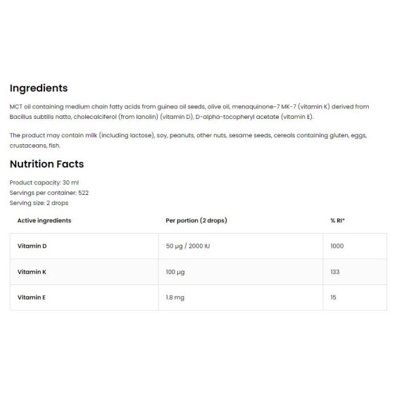 OstroVit Vitamin D3 + K2 MK-7 Drops / 30 ml на изгодни цени OstroVit Vitamin D3 + K2 MK-7 Drops / 30 ml на супер цена Витамини от А до Я