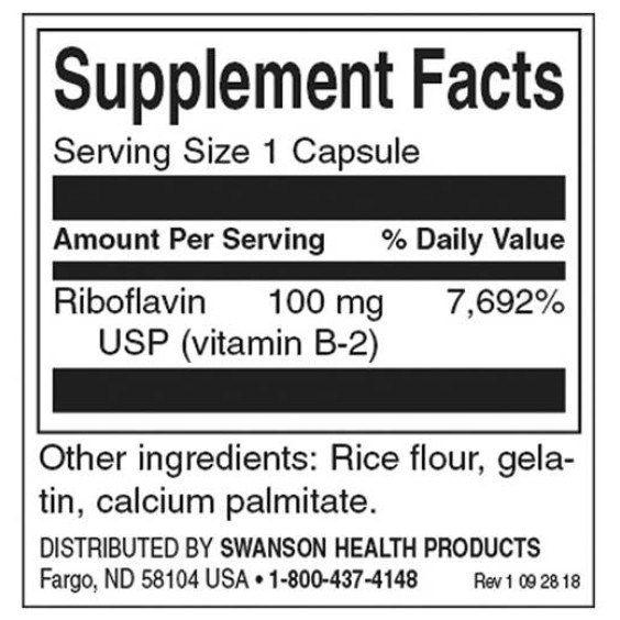 Swanson Vitamin B-2 / Riboflavin 100 мг / 100 капсули на изгодни цени Swanson Vitamin B-2 / Riboflavin 100 мг / 100 капсули на супер цена Витамин B