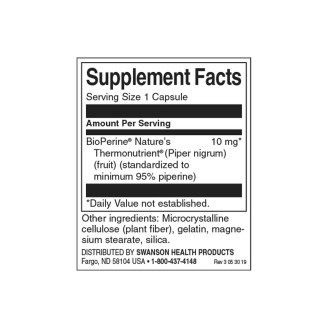 Swanson Bioperine Nutrient Absorption Enhancer 10 мг / 60 капсули на супер цена Здраве и тонус