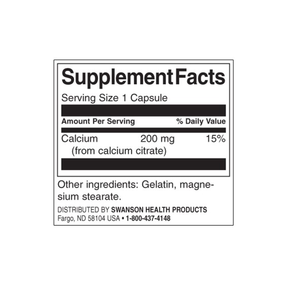 Swanson Calcium Citrate 200 мг / 60 капсули на изгодни цени Swanson Calcium Citrate 200 мг / 60 капсули на супер цена Калций, Магнезий, Цинк