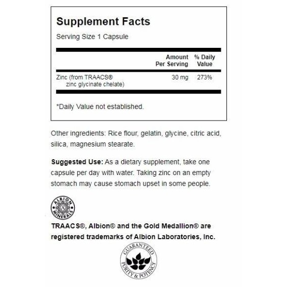 Swanson Chelated Zinc 30 мг / 90 капсули на супер цена Калций, Магнезий, Цинк