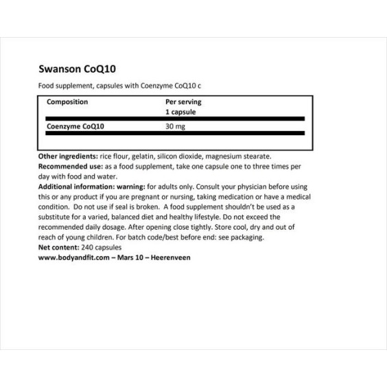 Swanson CoQ10 30 мг / 60 капсули на изгодни цени Swanson CoQ10 30 мг / 60 капсули на супер цена Коензим Q10