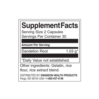 Swanson Dandelion Root 515 мг / 60 капсули на супер цена Хранителни добавки за черен дроб