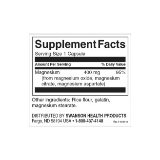 Swanson Triple Magnesium Complex 400 мг / 30 капсули на супер цена Калций, Магнезий, Цинк