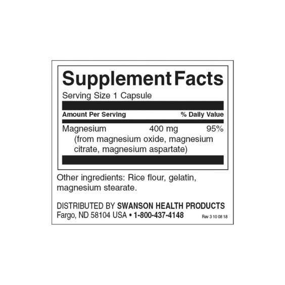 Swanson Triple Magnesium Complex 400 мг / 30 капсули на супер цена Калций, Магнезий, Цинк