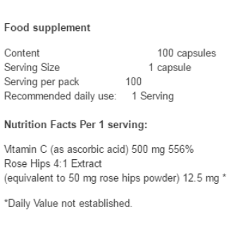 Swanson Vitamin C With Rose Hips 500 мг - 100 капсули на супер цена Витамин C