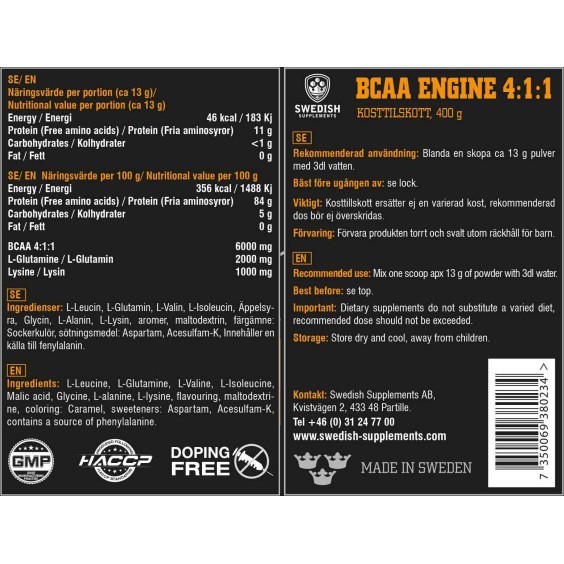 SWEDISH Supplements BCAA Engine 4:1:1 400 гр / 30 Дози на изгодни цени SWEDISH Supplements BCAA Engine 4:1:1 400 гр / 30 Дози на супер цена BCAA