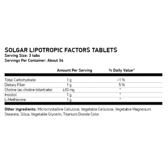 SOLGAR LIPOTROPIC FACTORS 100 TABLETS на супер цена Хранителни добавки за черен дроб