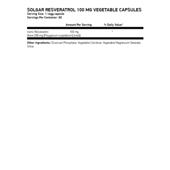 Solgar Resveratrol 100 mg, 60 vcaps на супер цена Ресвератрол
