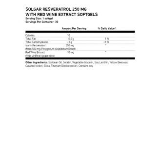 Solgar Resveratrol 250 mg with Red Wine Extract, 30 softgels на супер цена Ресвератрол