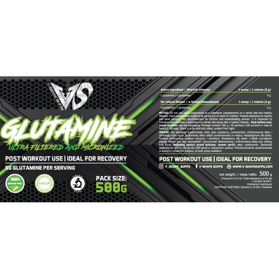 V-SHAPE SUPPS L-GLUTAMINE 500 g MICRONIZED ULTRA-FILTERED 100 дози на супер цена Аминокиселини