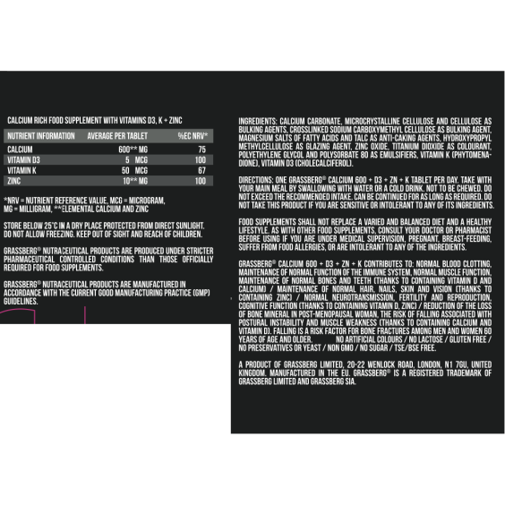 Grassberg Calcium 600 + D3 + Zn + K - Калций, Витамин Д, К и Цинк - 90 tabs на изгодни цени Grassberg Calcium 600 + D3 + Zn + K - Калций, Витамин Д, К и Цинк - 90 tabs на супер цена Минерали
