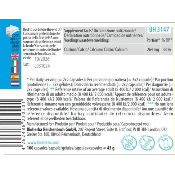 Bioherba Calcium Citrate 200 mg - 100 капсули на супер цена Минерали