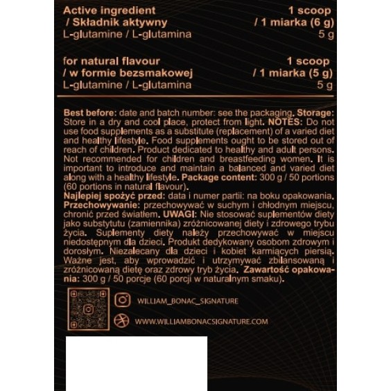 William Bonac THE LEGEND SERIES GLUTA LEGEND 300 гр / 60 дози на изгодни цени William Bonac THE LEGEND SERIES GLUTA LEGEND 300 гр / 60 дози на супер цена Глутамин